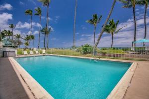 HauulaLuxury Beachfront with Breathtaking views & AC的一座棕榈树环绕的游泳池