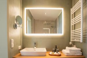 图斯菲尔德赛布里克酒店的一间带水槽和大镜子的浴室