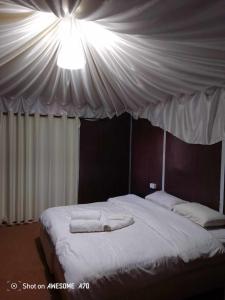 瓦迪拉姆Milky Way Bedouin Camp的一间卧室配有一张白色天蓬床