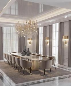 巴库Luxary Home VIP Flora inn的一间带大桌子和椅子的用餐室
