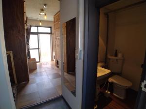 洞爷湖Toyako Guest House Ponkotan的一间带卫生间和水槽的浴室
