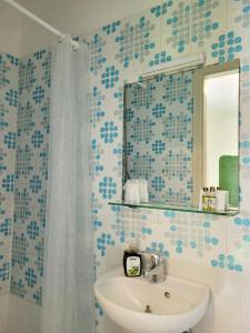 加尔达湖滨Hotel Panorama的一间带水槽和镜子的浴室