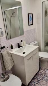 卡内·德·玛尔Canet playa y centro的一间带水槽、卫生间和镜子的浴室