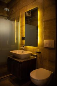 阿奴古Duplex16的一间带水槽、卫生间和镜子的浴室
