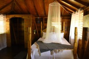 Somali Jungle Eco Lodge and Cabins的一间卧室配有一张带蚊帐的床