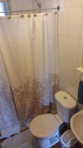 CabreroCabaña el ricky的一间带卫生间和淋浴帘的浴室