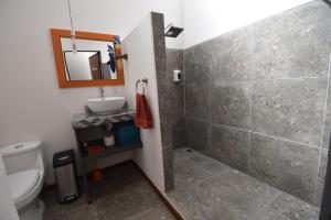 卡维塔Selva Madre Eco-Sanctuary的一间带卫生间、水槽和镜子的浴室