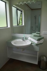 奥波蒂基Capeview Cottage的一间带水槽和镜子的浴室