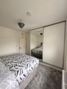 利默里克Room in Limerick的一间卧室配有一张大床和镜子