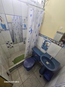 HuantaSu Majestad II的浴室配有蓝色卫生间和淋浴。