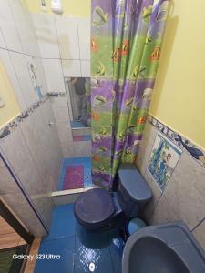 HuantaSu Majestad II的带淋浴、卫生间和盥洗盆的浴室