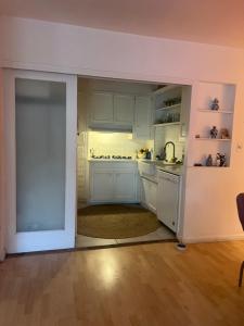 洛杉矶Laurel house weho historic district的开放式厨房配有白色橱柜和水槽