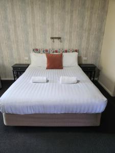 纳尔逊Amber Court Motel Nelson的一张带两个枕头的大白色床