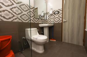 达兰萨拉Hotel Grand Nest的一间带卫生间和水槽的浴室