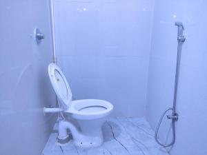 德奥加尔Hotel Ambika的带淋浴的浴室内的白色卫生间