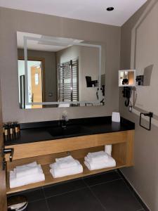 巴涅尔-德吕雄LE CASTEL D'ALTI的一间带水槽和大镜子的浴室