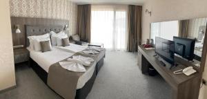 西格伏沙尔克Katalina SPA Resort的酒店客房设有一张大床和一台电视。