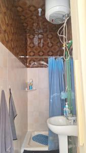 塔拉法尔Casa de Férias的一间带水槽、卫生间和淋浴的浴室