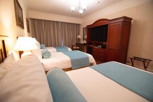 梅塞德斯镇梅赛德斯史诗酒店的酒店客房设有三张床和电视。