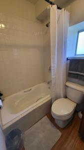 凤凰城U5 - Welcoming 2-Story 2 BR & 2 BA in DT PHX with pkg的带浴缸、卫生间和盥洗盆的浴室