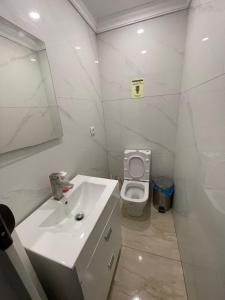 阿利坎特just hostel capsules的白色的浴室设有水槽和卫生间。