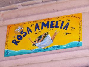 瓜达拉哈拉Casa Rosa Amelia的建筑物一侧的标志
