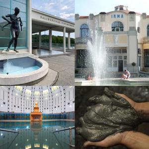 皮耶什佳尼GRAND HOTEL SERGIJO RESIDENCE superior Adult only luxury boutique hotel的雕像和喷泉相拼合的照片
