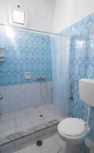 KalamakiTropical Beach A1的蓝色的浴室设有卫生间和淋浴。