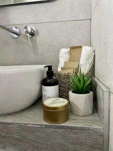 伊里斯斯Αura Luxury Apartments的一间带水槽和一瓶肥皂的浴室