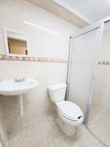 瓜达拉哈拉Esquina del Pintor的一间带卫生间和水槽的浴室