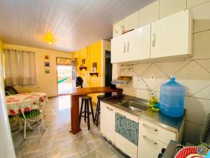 帕罗卡Pousada Inn Nature的一个带水槽和桌子的小厨房