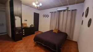 坦皮科Casa Champaya的一间卧室配有一张床、梳妆台和镜子