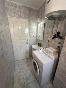 布德瓦Large comfortable one bd apartment Becici-FREE PARKING的一间带洗衣机和白色门的浴室