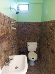 Huautla de JiménezCasa Cejota的浴室配有卫生间、盥洗盆和浴缸。