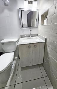 巴拿马城Loft Moderno y Tranquilo # 7的一间带卫生间、水槽和镜子的浴室