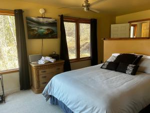 尼尔逊Kootenay, Lakeside Retreat, Main Floor and Walkout的一间卧室配有一张床、梳妆台和窗户。