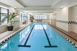 奥克兰奥克兰城市生活酒店的大楼内的一个蓝色海水游泳池