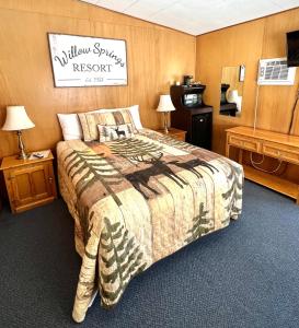 布里奇波特Willow Springs Resort的一间酒店客房,配有一张床和一台电视