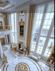 萨里The Empress Palace Hotel的大型客房设有壁炉和大窗户。