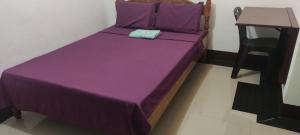 PintuyanD & G Transient House的一张带桌子的客房内的紫色床