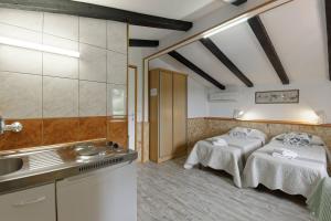 格罗日年Apartments Smile的一个带两张床和盥洗盆的厨房
