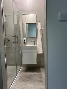 卡什泰拉Room Sleep & Fly的一间带水槽、淋浴和镜子的浴室