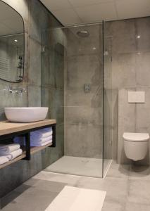 哈默伦哈姆伦瓦品酒店的带淋浴、水槽和卫生间的浴室