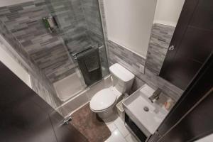 纽约Magnificent 5 Bedroom Apt in NYC!的一间带卫生间和水槽的小浴室