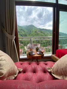 贾马里海姆森Vadidekal Suite Hotel的客房设有山景大窗户。