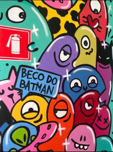 圣保罗Pousada Bat N Breakfast No Beco do Batman的漫画角色的拼贴,上面标有“自我”的标语