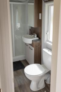 金洛伊Vakantiehuis Hoge Kempen - 25 minuten Roermond, Maasmechelen & Maastricht的浴室配有白色卫生间和盥洗盆。