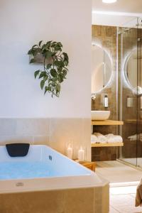 莫诺波利Dirium - exclusive rooms的浴室配有墙上植物浴缸