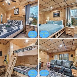 鸽子谷cul-de-sac Cabin on Parkway, 2King Beds & Bunk Beds, Hot Tub, Arcade Games的一张四幅船舱客房照片的拼贴图