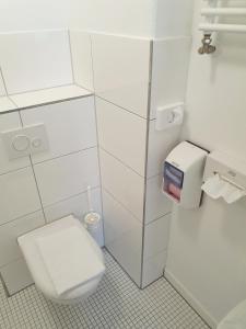 不莱梅Aparthotel Sanni的一间带卫生间和卫生纸分配器的浴室